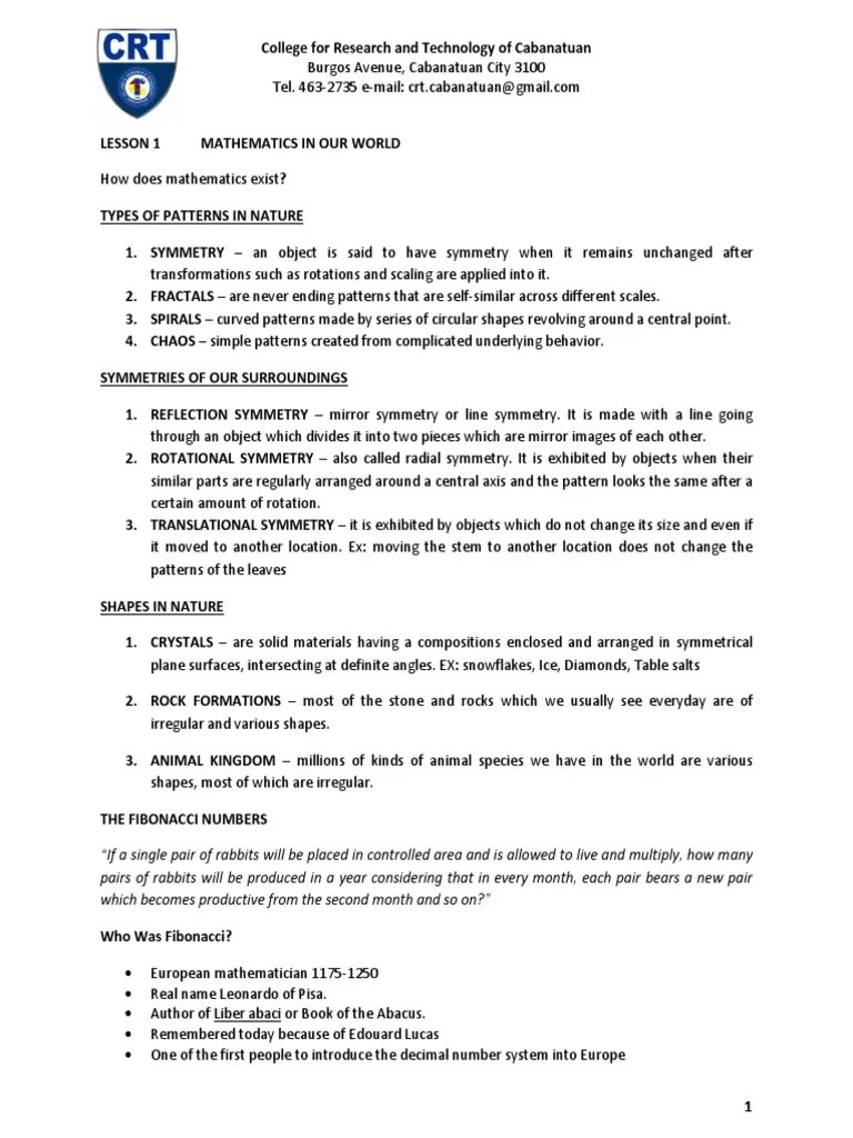 Mathematics In The Modern World | PDF | Pattern | Symmetry