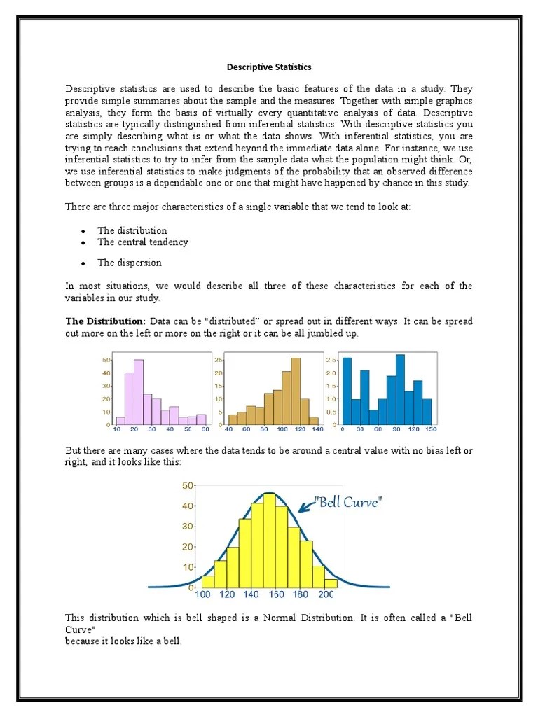 Descriptive Statistics MBA | PDF | Mean | Normal Distribution