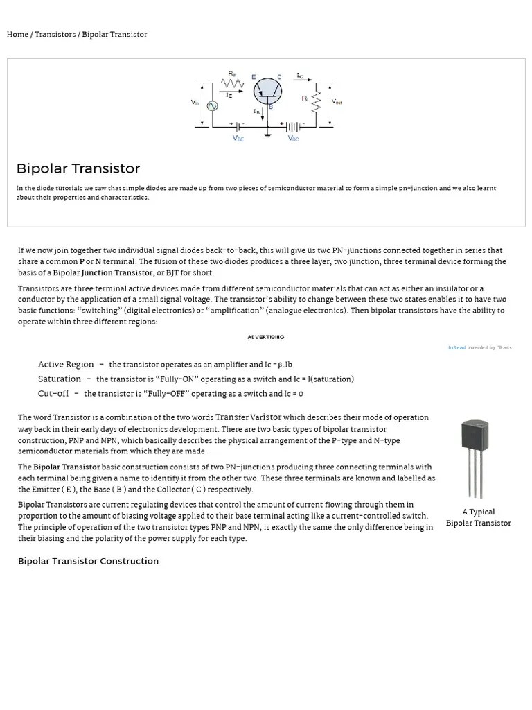 Bipolar Transistor Tutorial, The BJT Transistor | PDF | Bipolar ...