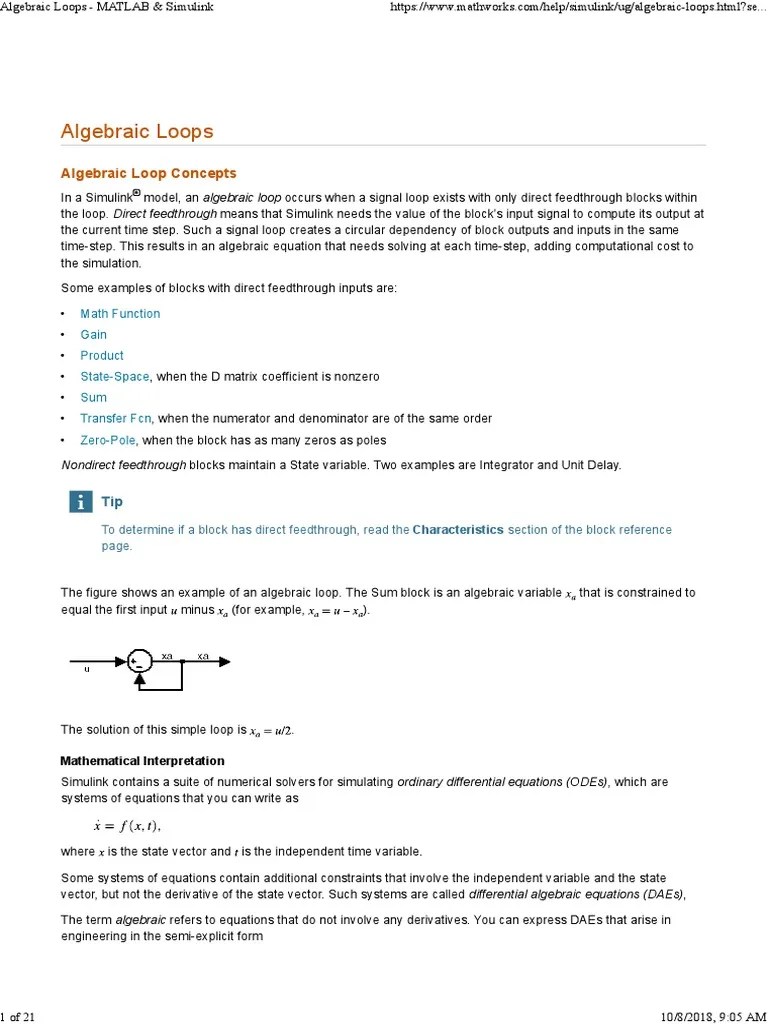 Algebraic Loops - MATLAB & Simulink | PDF | Equations | Control Flow