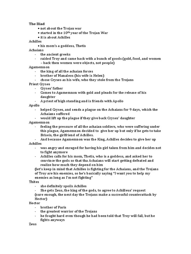 The Iliad Summary | PDF | Hector | Achilles