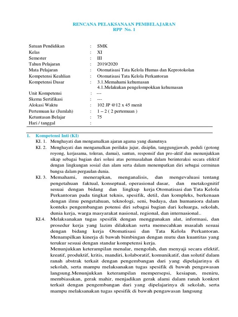 Rpp Otkp Kd 3 1 Otk Humas Xi Pdf