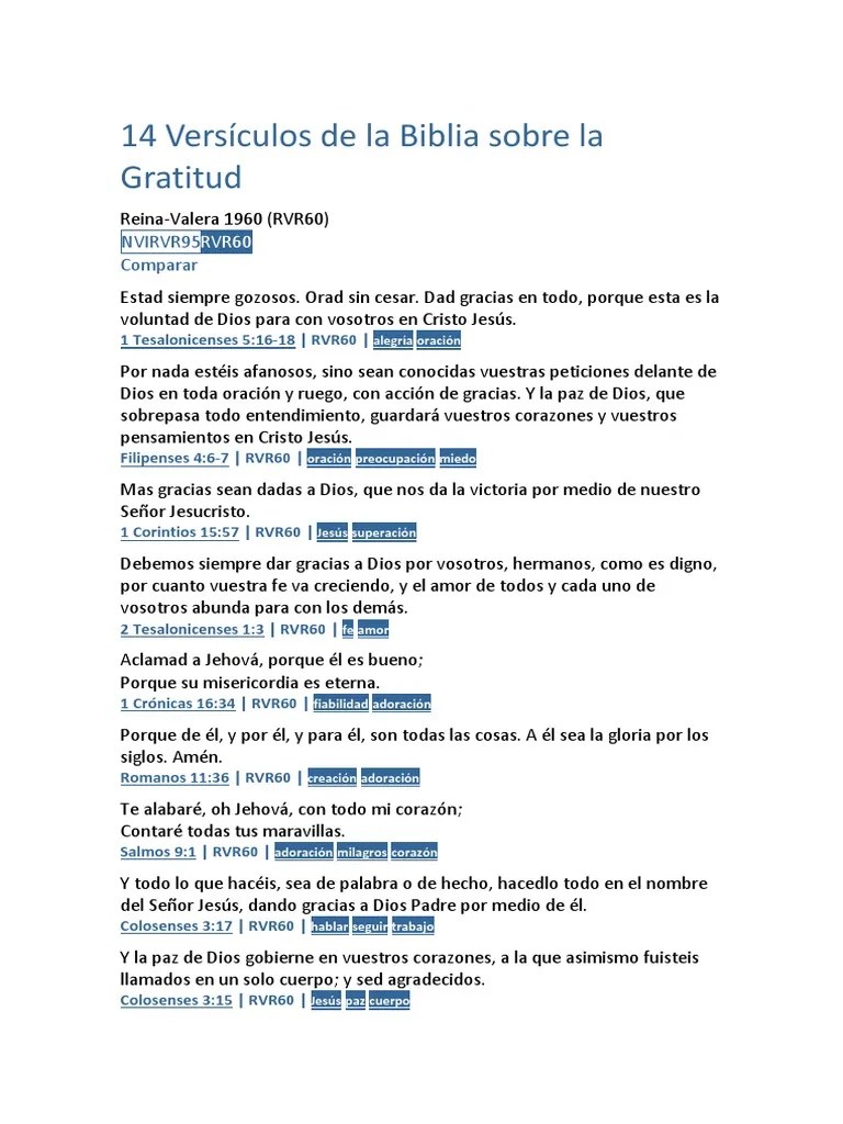 Versículos Bíblicos Sobre Gratitud | PDF | Oración | Cristo (título)
