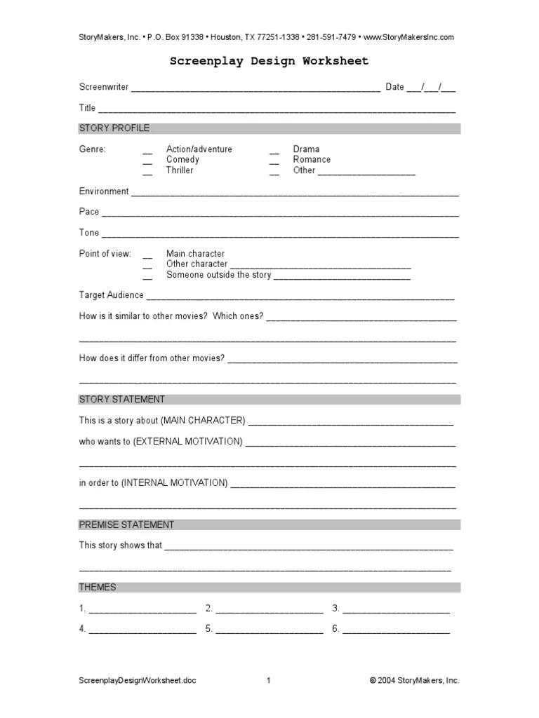 Screenplay Design Worksheet | PDF | Plot (Narrative) | Screenplay