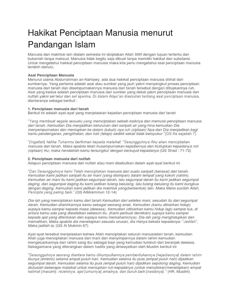 Hakikat Penciptaan Manusia Menurut Pandangan Islam | PDF
