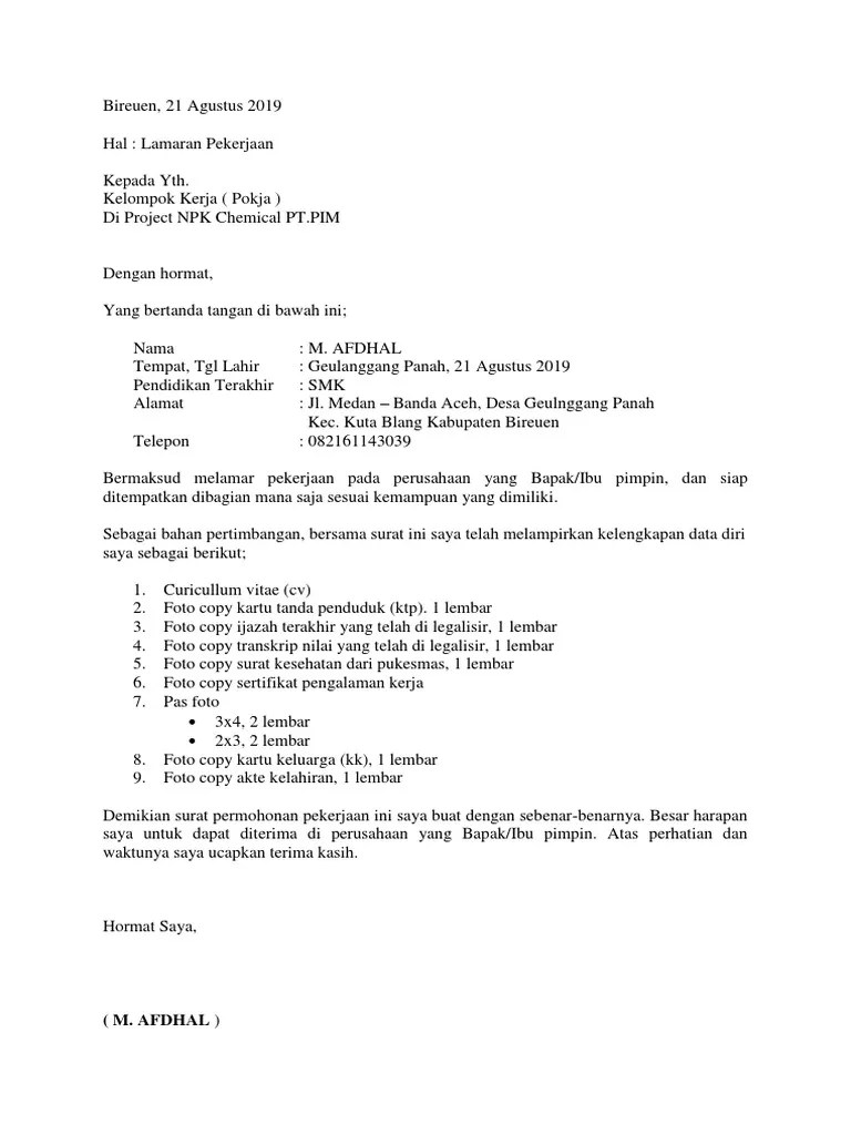 Di atas adalah contoh surat lamaran kerja umum. Contoh Surat Lamaran Kerja Umum 1 Pdf
