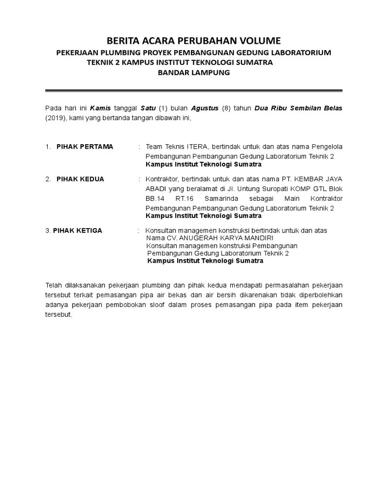 Contoh Surat Berita Acara Serah Terima Pekerjaan Proyek - Nusagates