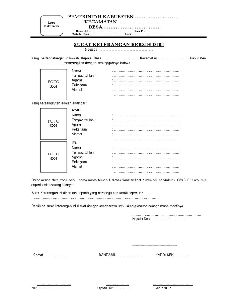 Contoh Surat Keterangan Bersih Diri by Dipanesia | PDF