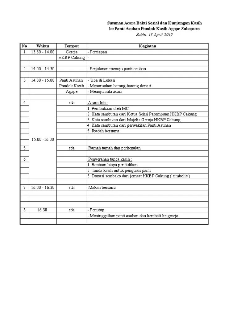 Susunan Acara Bakti Sosial Di Panti Asuhan Al Docx 7l5ronp7jkqk Selanjutnya kami ucapkan terima kasih kepada pihak-pihak yang.