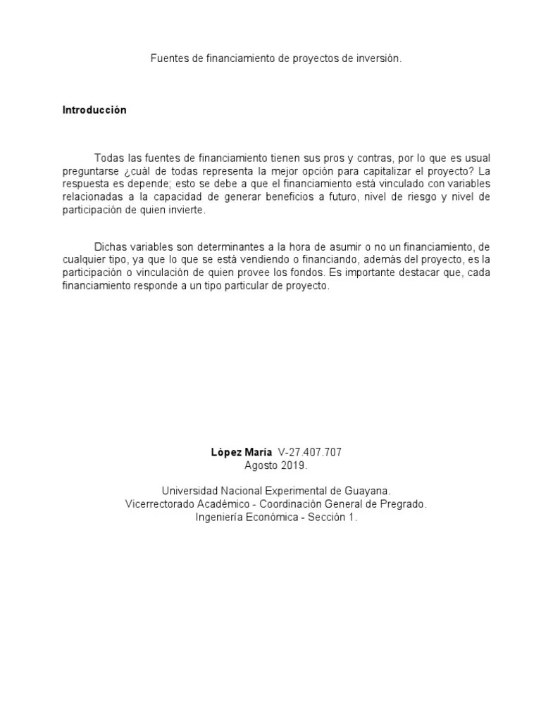 Resumen III - Fuentes De Financiamiento De Proyectos De Inversión | PDF | Capital (economía ...