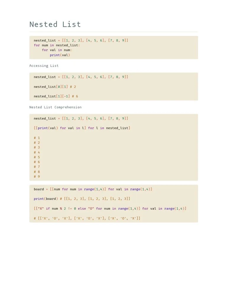 Python Nested List PDF | PDF | Teaching Methods & Materials