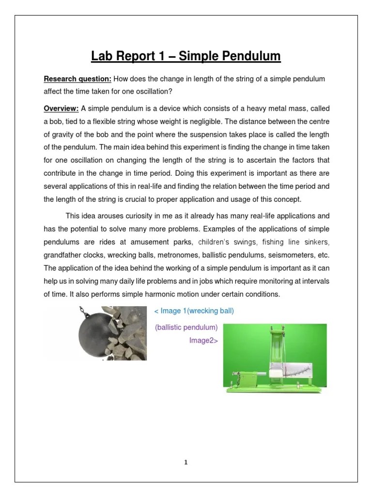 Lab Report - Simple Pendulum | PDF | Pendulum | Observational Error