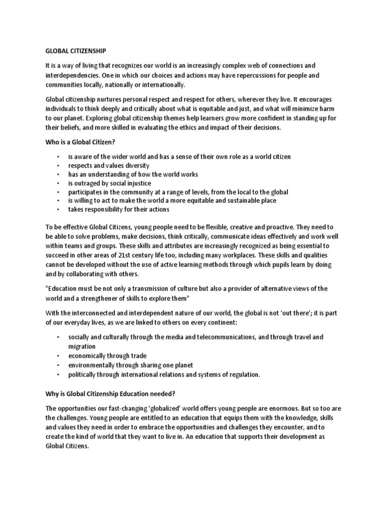 Global Citizenship | PDF | Citizenship | Globalization