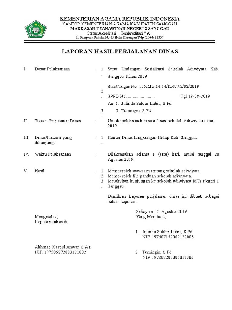 Surat perintah perjalanan dinas (sppd); Format Laporan Perjalanan Dinas Pdf