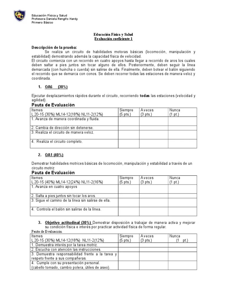 Cada miembro de la pareja debe ocupar el rol de guía y de quien se deja guiar. Evaluacion Efi 1 Basico Pdf