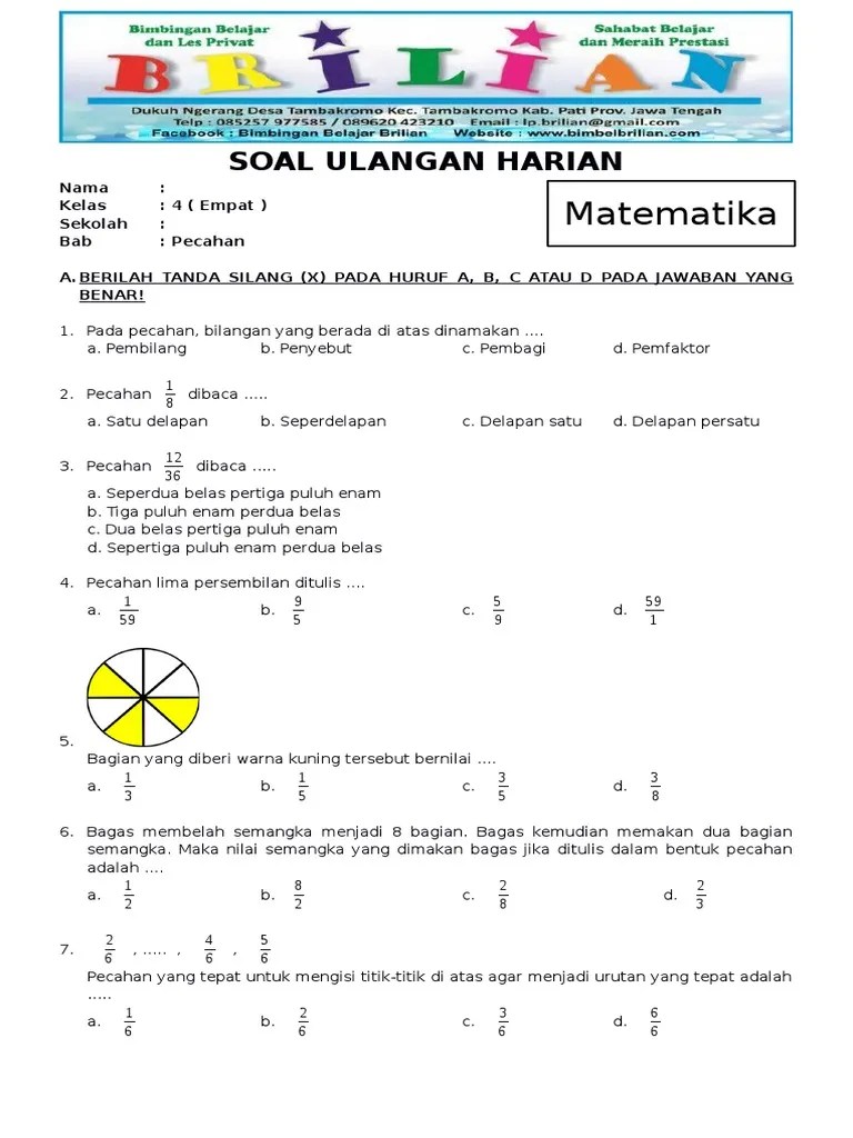 Artinya setiap teori saling terkait. Soal Matematika Kelas 4 Sd Bab 8 Pecahan Dan Kunci Jawaban Pdf
