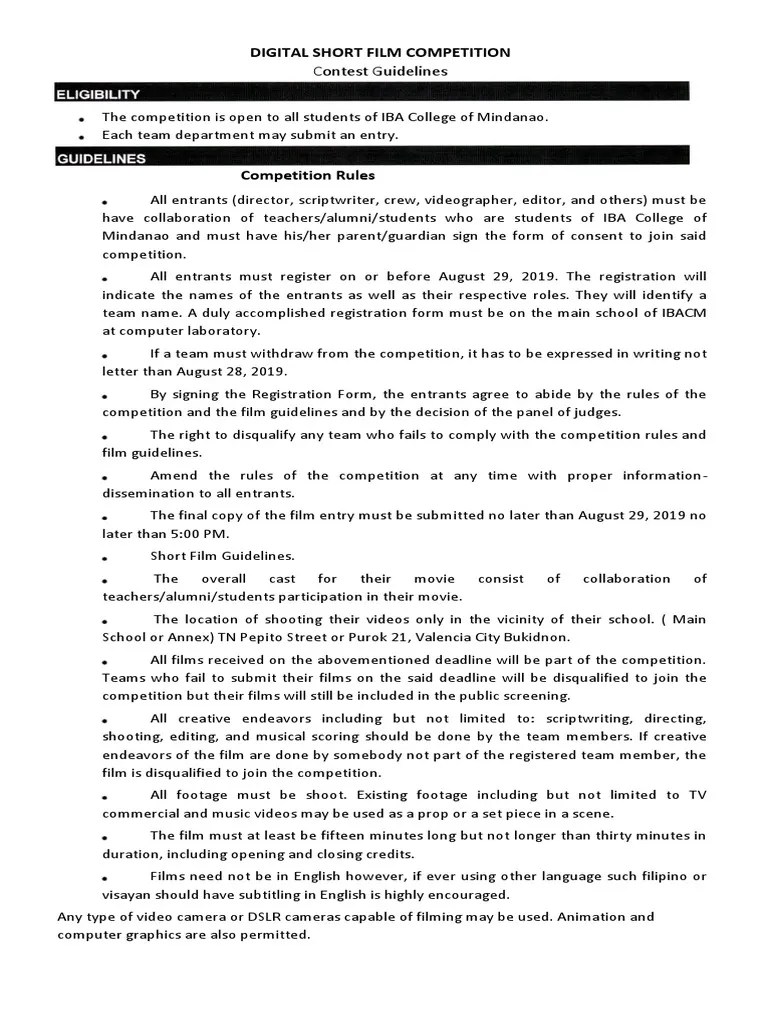 Digital Short Film Competition: Contest Guidelines | PDF | Cinematography | Camera