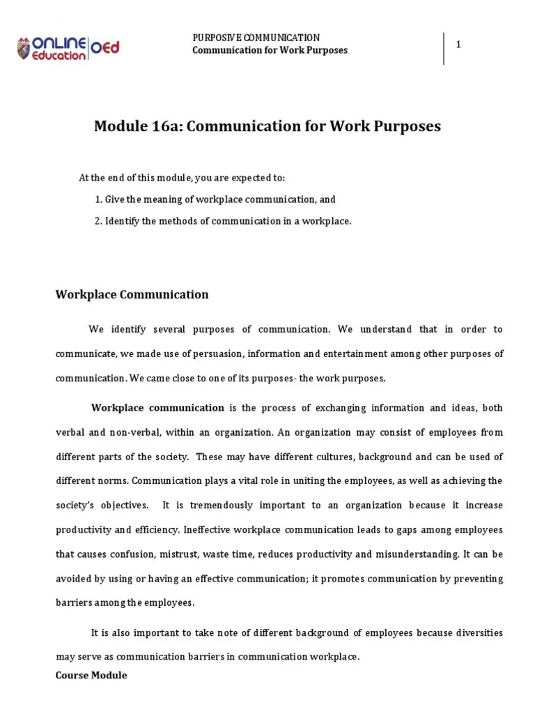 Communication For Work Purposes PDF | PDF | Conversation | Communication