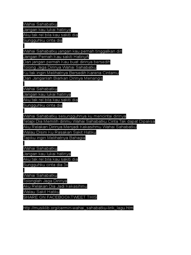 Cherrybelle sweet · ku memilih sahabatku · awalnya biasa saja · saat kau nyatakan cinta padaku · ku kira kau bercanda · karna kau incaran sahabatku. Lirik Lagu Wahai Sahabatku Pdf