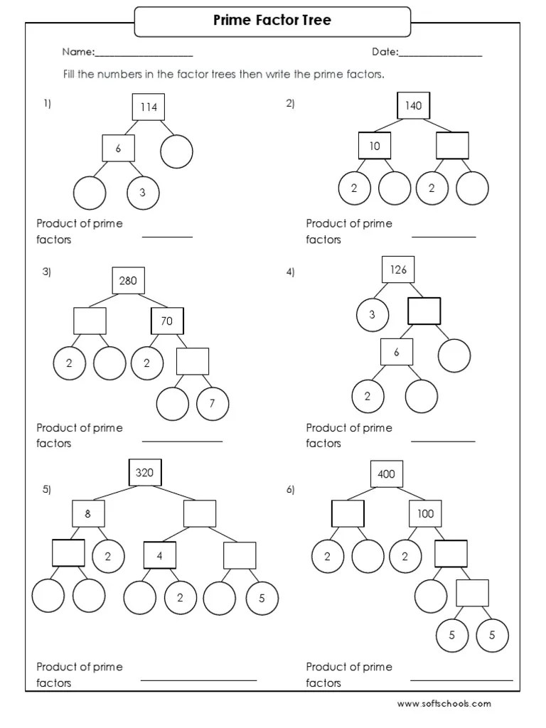 Note that there may be more than one possible correct combination of intermediate factors, but the factors at the bottom of each branch (the prime factors) should be the same as on the answer sheet. Prime Factor Tree Worksheet 8 Pdf