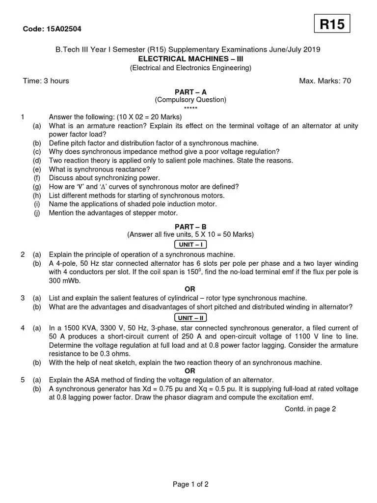 Em-III Jntua Papers | PDF | Electric Motor | Electrical Impedance