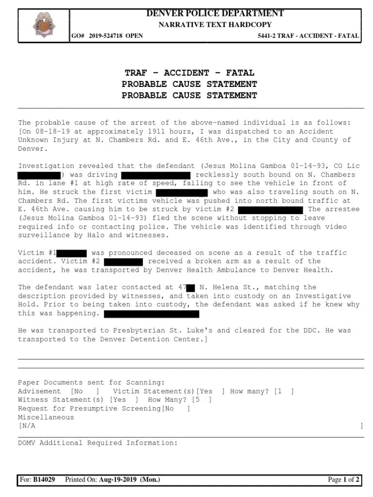 Jesus Molina Gamboa Probable Cause Statement | PDF | Arrest | Crime & Violence