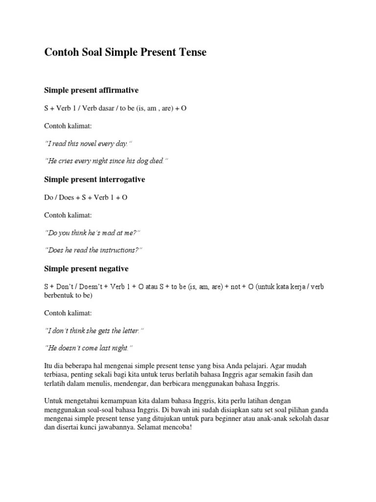 Contoh Soal Tenses Pilihan Ganda Dan Jawabannya Khoiri 