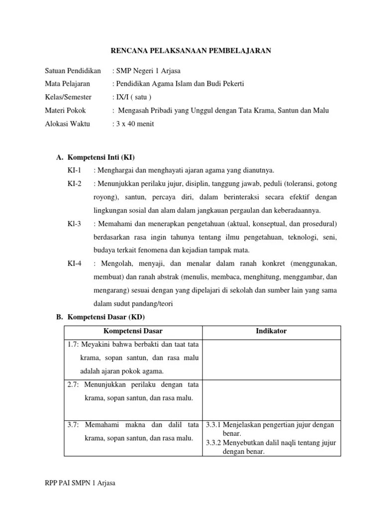 RPP BAB III Tata Krama, Santun | PDF