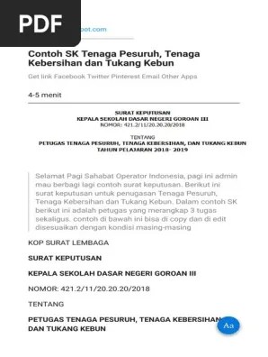 Demikianlah beberapa ulasan artikel tentang contoh sk petugas kebersihan desa yang dapat anda jadikan referensi untuk mengetahui lebih jauh mengenai contoh sk petugas kebersihan desa. Contoh Surat Tugas Tenaga Kebersihan Izyan Nazihah98