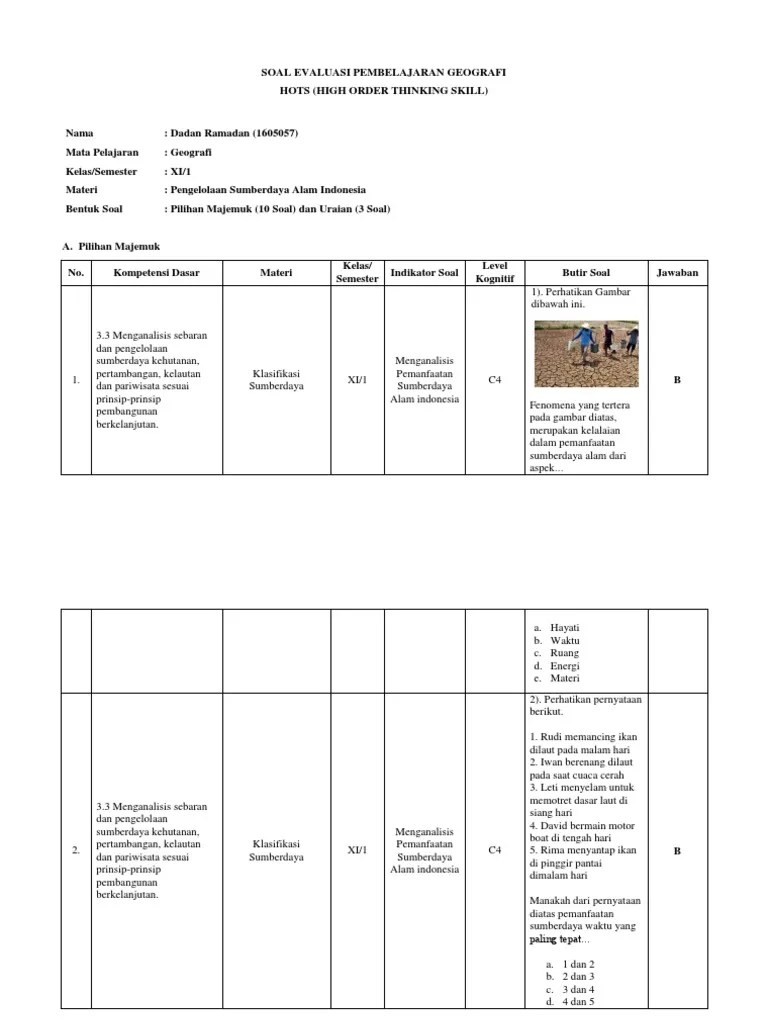Materi pelajaran geografi yang sering muncul dalam soal seleksi bersama masuk . Contoh Soal Sumber Daya Alam Kelas Xi Ips Beinyu Com