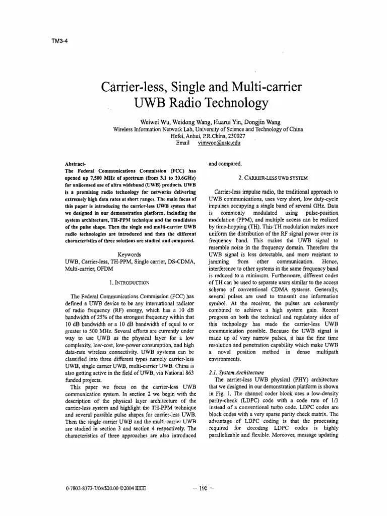 Carrierless Single And Multicarrier Uwb Radio Technology | PDF | Ultra Wideband | Orthogonal ...
