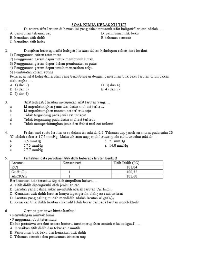 Mid Semester Ganjil Kimia TKJ | PDF