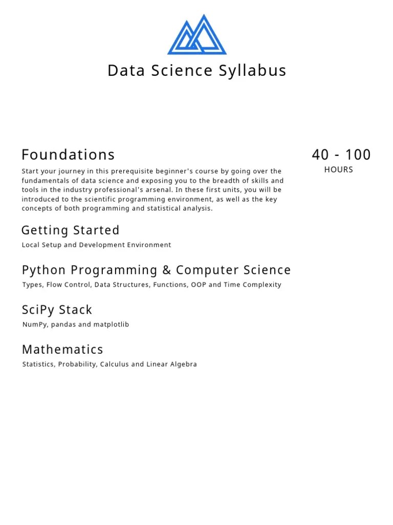 Data Science Syllabus: Foundations 40 - 100 | Download Free PDF | Machine Learning | Data Analysis