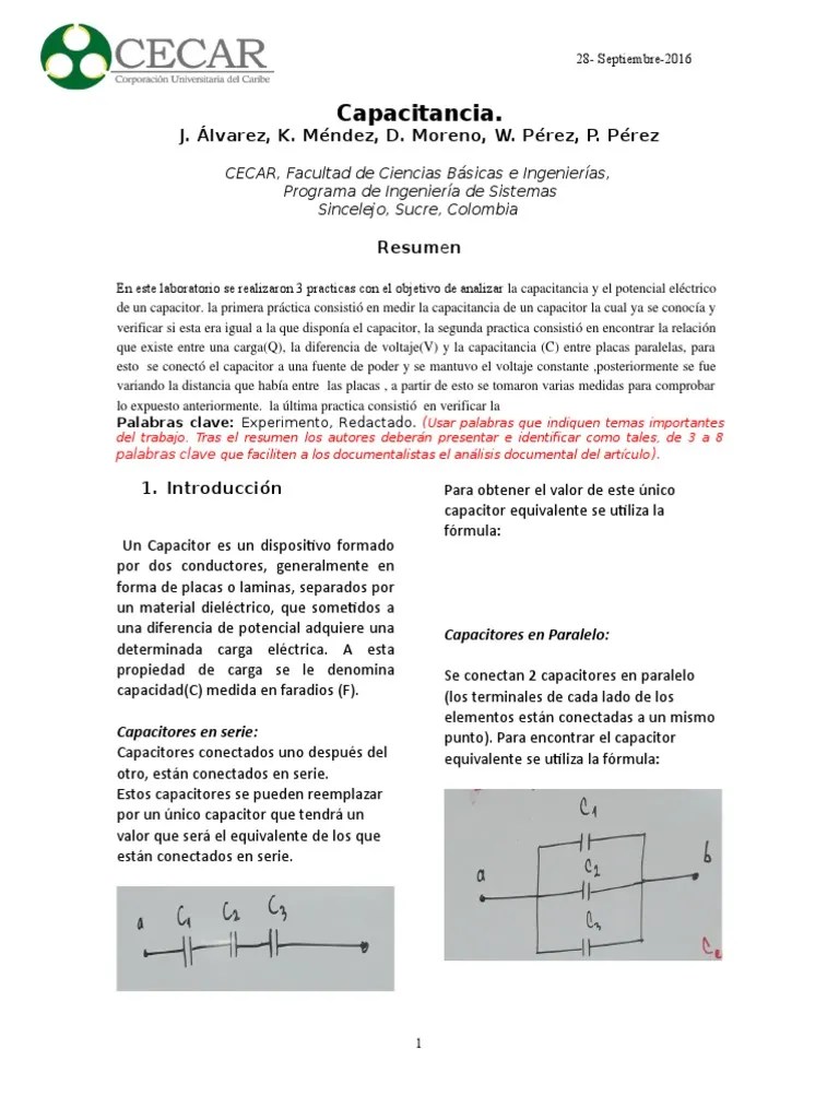 Laboratorio Capacitancia Condensador Capacitancia