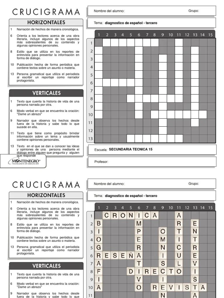 Matemática recreativa juegos matematicos secundaria, ejercicios . Crucigrama Exa Diagnostica De Espanol Tercero Pdf