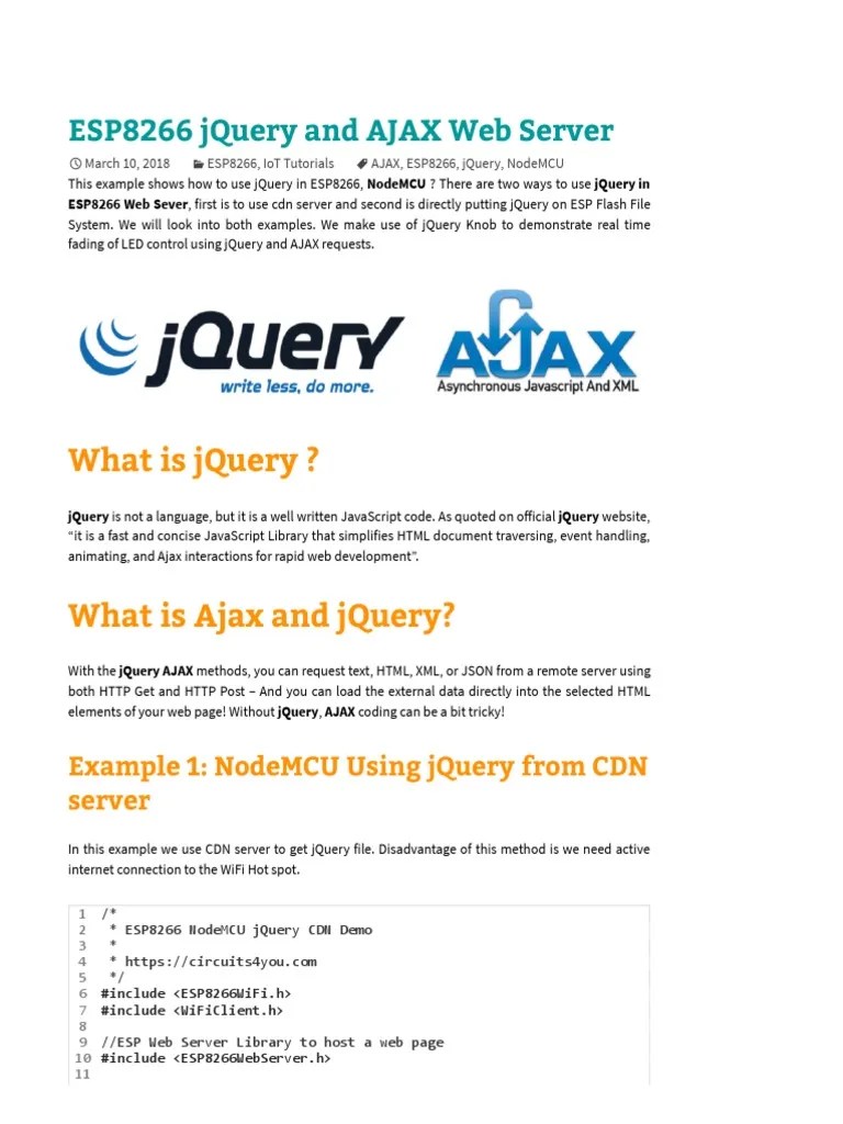 ESP8266 JQuery AJAX Web Server Guide | PDF | J Query | Ajax (Programming)