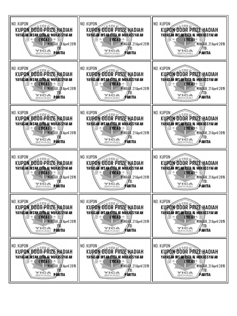 Pemasangan logo sponsor di kupon jalan santai kupon undian jalan santai atau jalan sehat tersebut nantinya terbagi menjadi dua bagian, . Format Kupon Doorprize Pdf