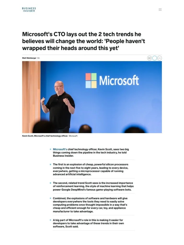 Microsoft CTO Kevin Scott Lays Out Two Upcoming Tech Trends That Will ...