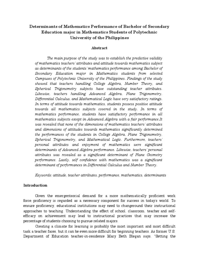 Determinants Of Mathematics Performance Of Bachelor Of Secondary ...