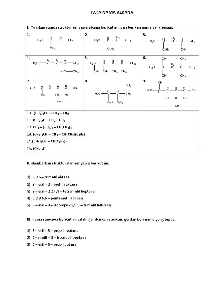 Soal ALkana, Alkena Dan Alkuna | PDF