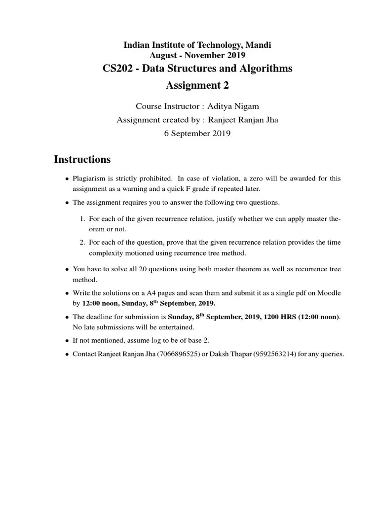 CS202 - Data Structures And Algorithms Assignment 2: Indian Institute ...