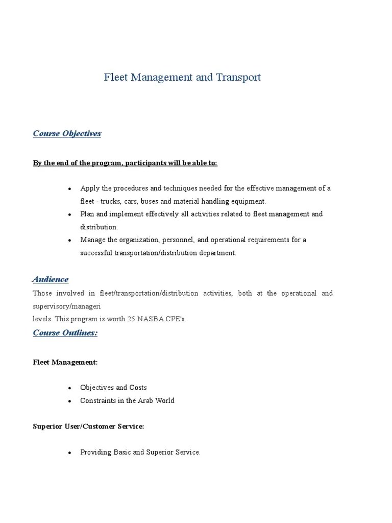 Fleet Management And Transport 1 | PDF