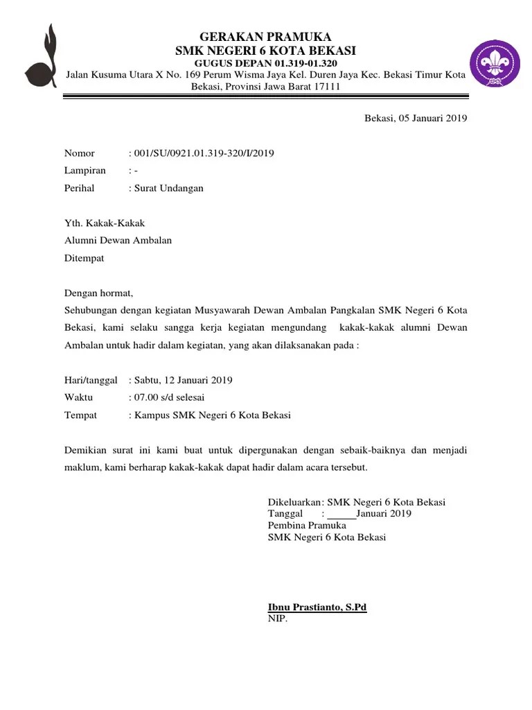 13 referensi contoh surat izin . Contoh Surat Undangan Pramuka Gambaran