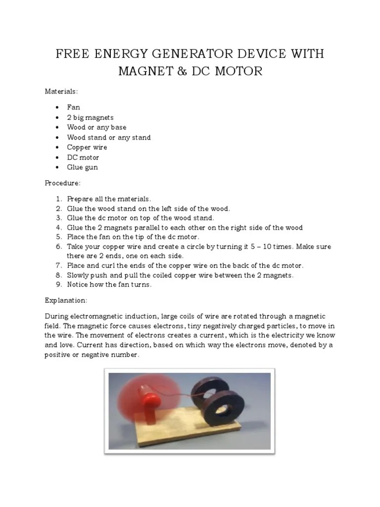 Free Energy Generator Device With Magnet & DC Motor | PDF