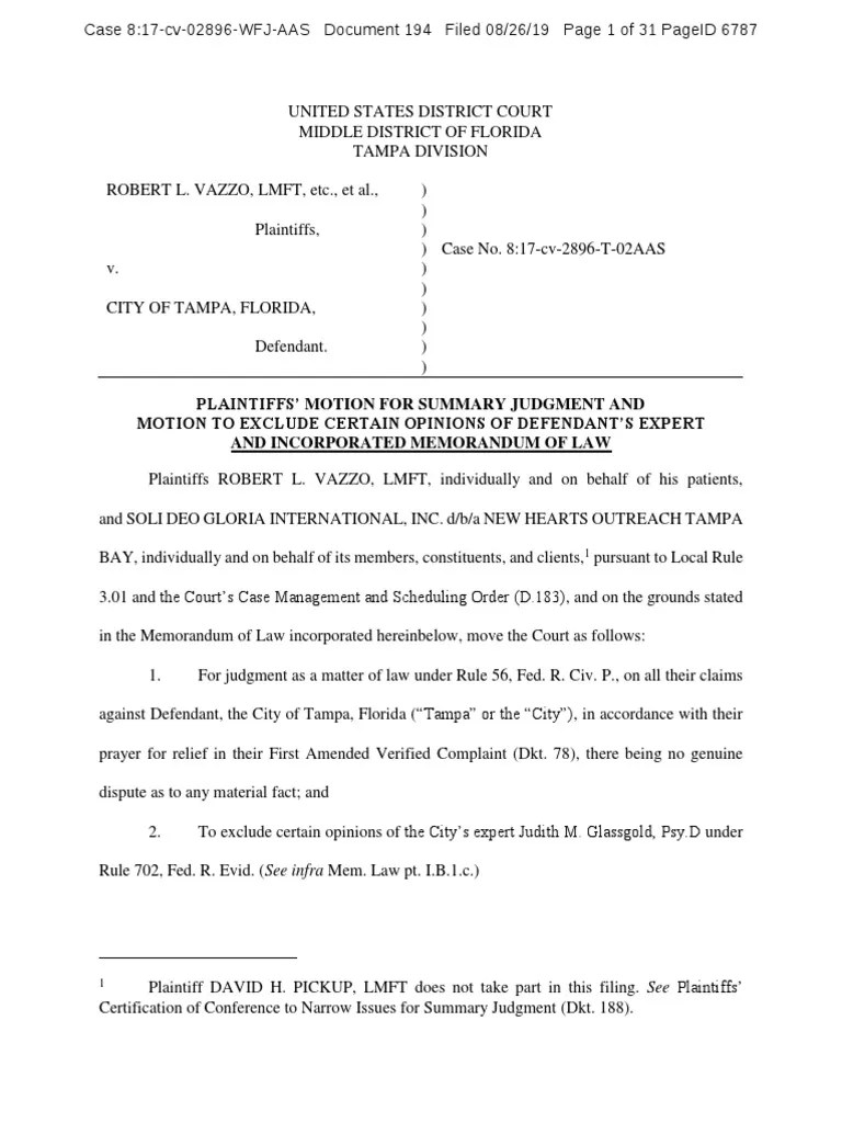 Plaintiffs' Motion For Summary Judgment | PDF | Daubert Standard ...