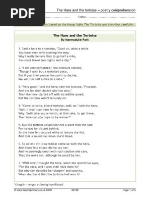 He told the hare, well, you might think you're so fast, but i can beat you in a race!. The Hare And The Tortoise Pdf Poetry