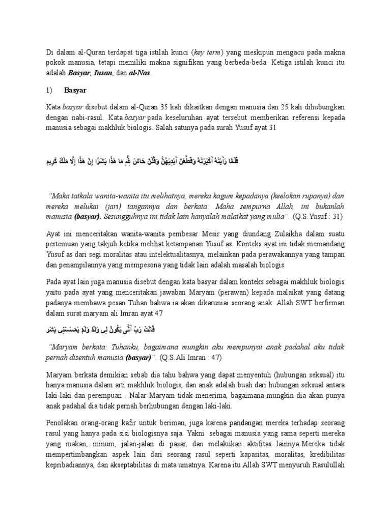 An Nas, Al Insan, Al Basyar, Dan Bani Adam Dalam Alquran | PDF