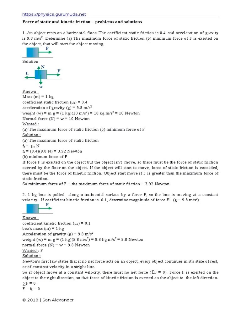 4 - Friction Force Problems And Solutions PDF | PDF | Friction | Force