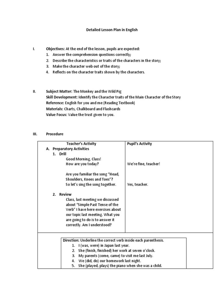 Detailed Lesson Plan In English | PDF | Lesson Plan | Behavior Modification