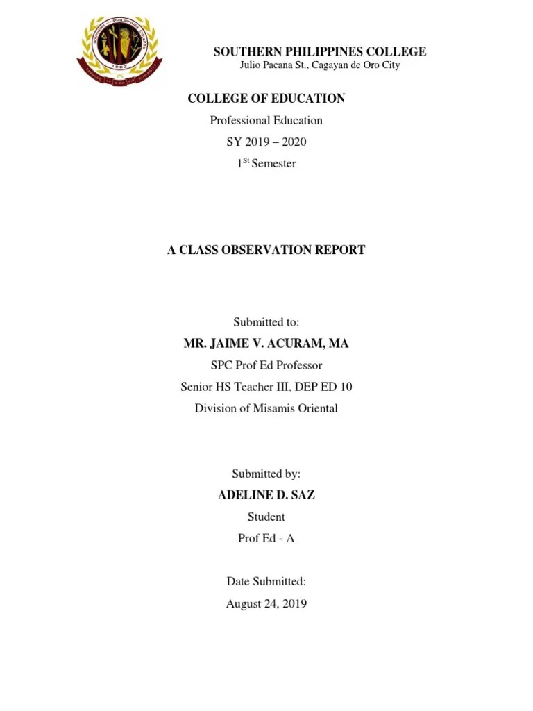 Professional Education SY 2019 - 2020 1 Semester: Southern Philippines College | PDF | Classroom ...